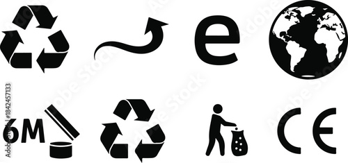 Eco friendly recycling global symbols set arrow electronic waste ce mark