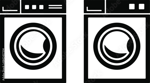 Washing machine and dryer set with laundry care appliance icons