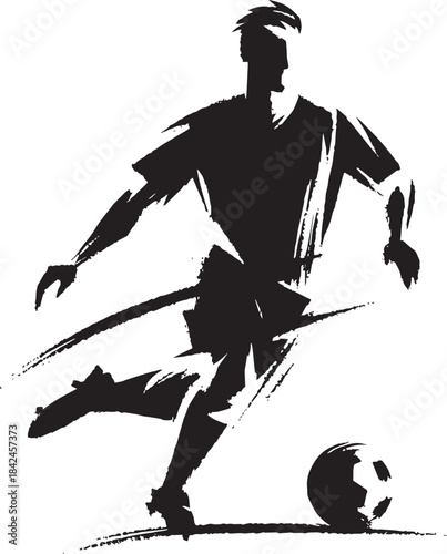 Dynamic vector illustration of a stylized soccer player in ink b