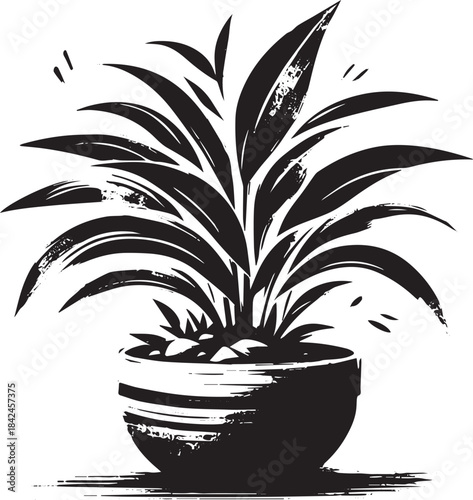 Elegant monochromatic line art of a potted plant, indoor botanic