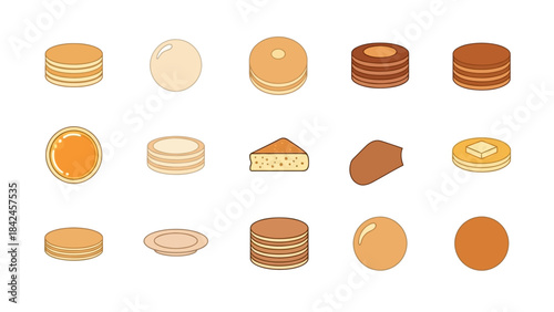 Set of Stack of Pancakes with Syrup on White Background