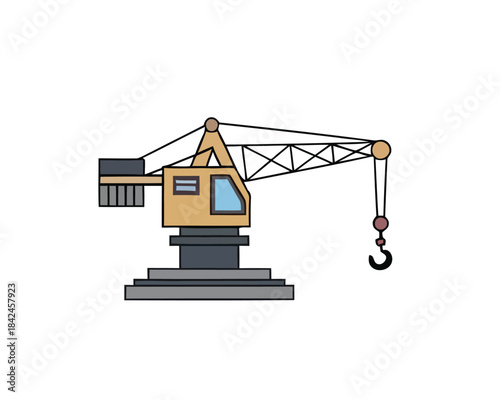 Construction Crane with Hook and Cable for Lifting and Moving Heavy Loads
