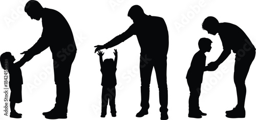 Construction Cranes, Father and Child, Birds on Wires, and Global Transportation Icons Set.