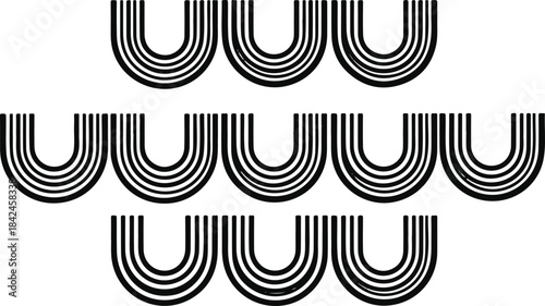 Abstract geometric pattern with black rounded shapes on transparent