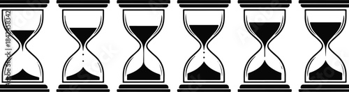 Six hourglass icons in various stages of sand flow transparent background