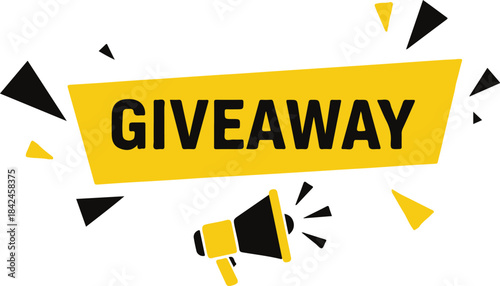 Giveaway banner with megaphone and geometric shapes transparent background