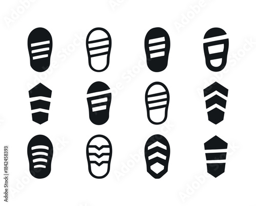 Mars Footprints Icon Grid. Exploring the surface of Mars. Set Lo
