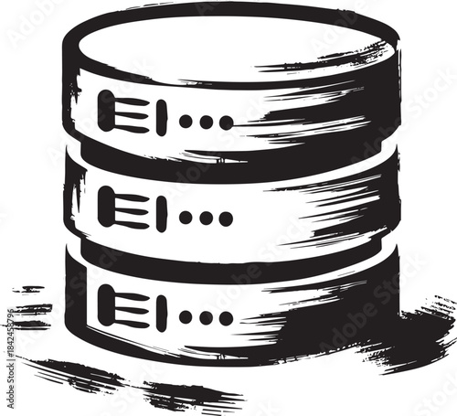 Stylized Brushstroke Vector of a Multi-Tiered Data Storage Archi