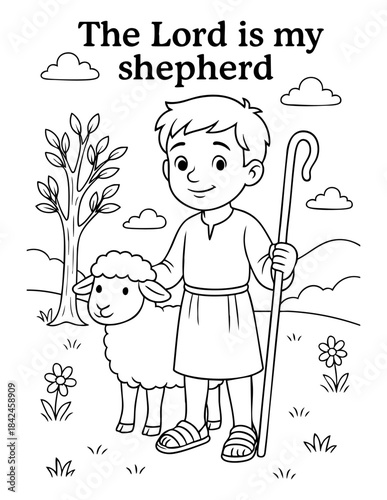 the lord is my shepherd christian coloring page vector illustration with jesus and sheep for kids faith based bible activity printable outline line art for sunday school