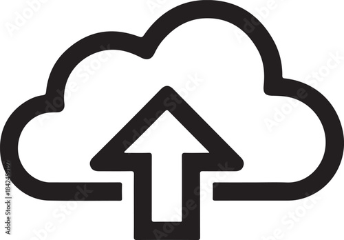 Minimalist black and white cloud upload icon representing data transfer to a cloud server
