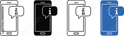 Smartphone with information message bubble line and solid blue black icon