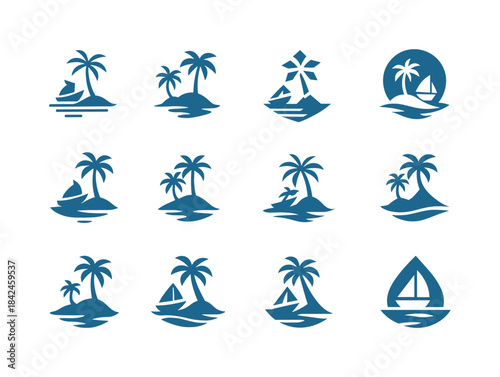 Island Tour Logo Set. Island Hopping Boat Tours. Icon set. Set L