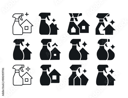 Home Cleaning Icons. Home cleaning scene. Icon set. Set Logo of