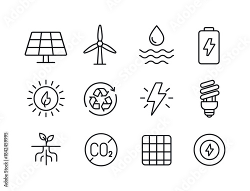 Green Energy Icons. Green energy activism. Line icon set of gree
