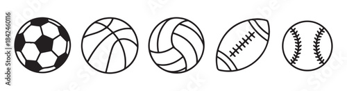 Set of black and white sport balls isolated on white background flat style design vector illustration