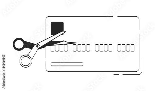 Scissors cutting credit card doodle linear object. Debt elimination. Financial freedom. Creditcard cancellation 2D vector outline clip art drawing isolated on white. Hand drawn sketch illustration
