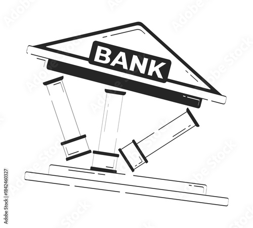 Collapsing bank structure doodle linear object. Financial institution instability. Broken finance. Economic failure 2D vector outline clip art drawing isolated on white. Hand drawn sketch illustration