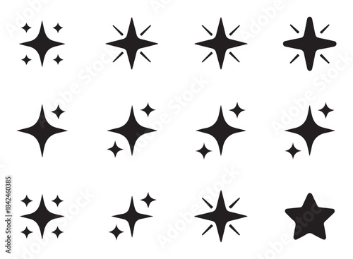 Sparkle effect set. shine star icons collection. magic light elements. twinkling glitters for holiday design