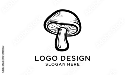 Hand Drawn Mushroom Logo Design Illustration.