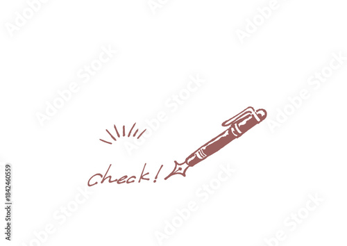 万年筆とラフに書かれた手書きの英語の文字 check