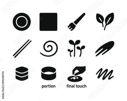 Food Plating Icons. Food plating. Solid icon set of Food plating