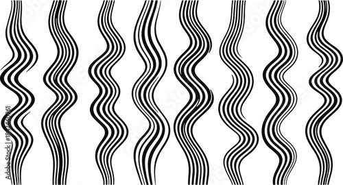 Set of wavy vertical lines, flowing abstract striped patterns, liquid motion