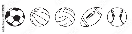 Sport balls icon set isolated on white background flat design vector illustration for various sport games