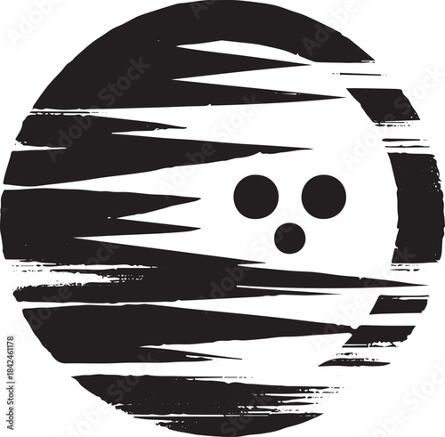 Stylized bowling ball icon in sumi-e style, sport, black ink des