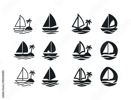 Island Tour Logo Variations. island hopping boat tours. Icon set