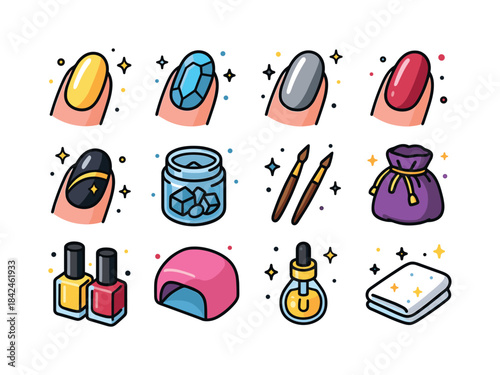 Luxury Nail Icons. Luxury Nails. Colorful isometric vector icons