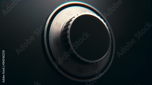 Macro 3D animation of a metallic safe dial rotating. A glowing digital padlock icon appears and switches to unlocked state. Concept of cyber security, banking protection, and data access.