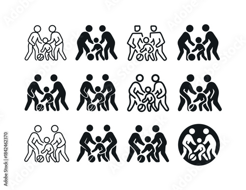 Family Sport Logos. A family playing a sport together. Icon set.