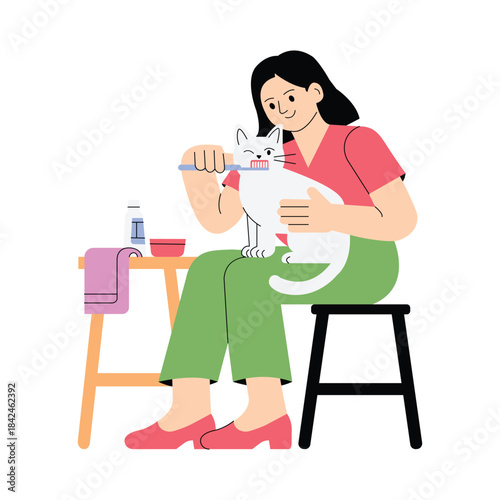 Brushing Teeth Vector Flat Illustration EPS 10 File