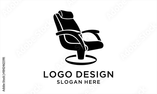 Stylized Black Barber Chair Logo Design Illustration.