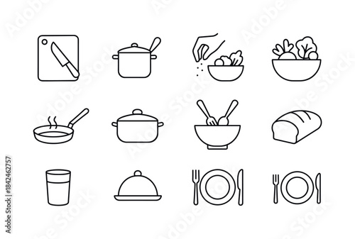 Family Dinner Icons. Family Dinner Prep. Line icon set of Family