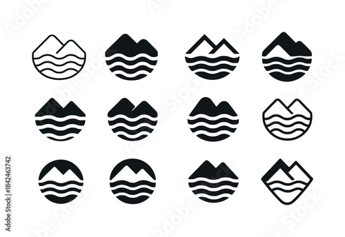 Flooded Valley Icons. Flooded Valley. Icon set. Set Logo of floo