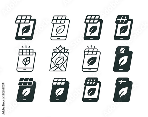 Eco Tech Logo Set. customizable eco-friendly tech products. Icon