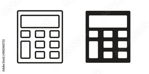 Calculator icons collection. Thin linear and black flat icons