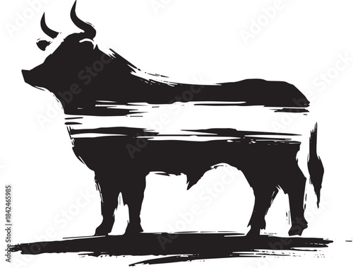Brushstroke Bull: A Minimalist Sumi-e Illustration of a Majestic