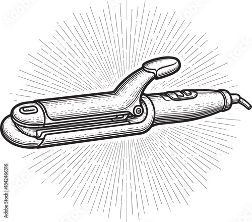 Engraved Hair Straightener with Radial Burst - Vintage Styling I