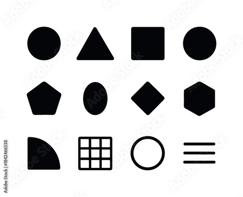 Geometric Icon Grid. Geometric forms. Solid icon set of geometri