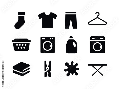 Laundry Icon Set. Laundry items. Solid icon set of laundry items