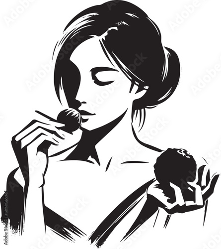 Woman indulges in the exquisite taste of a chocolate truffle in