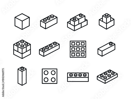 Building Blocks Icons. Building Blocks. Line icon set of Buildin