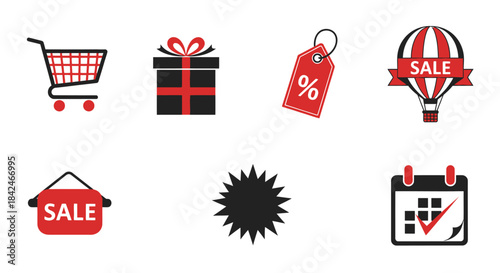 Shopping Icons: A collection of visually striking shopping icons, from shopping cart to gift box, perfect for commercial use.