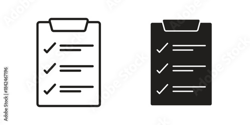 Checklist icons collection. Thin linear and black flat icons