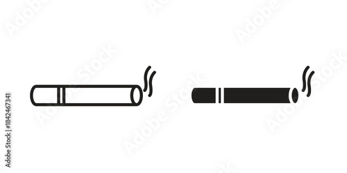 Cigarette icons collection. Thin linear and black flat icons