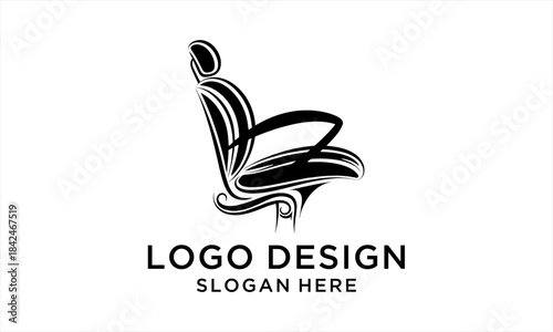 Elegant Barber Chair Logo Design Silhouette.