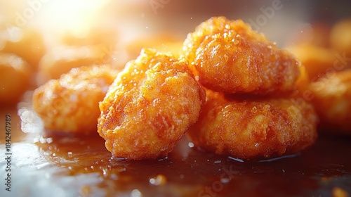 Closeup of chicken nuggets fast food background