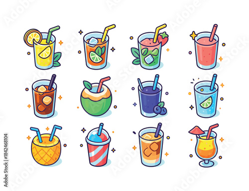 Summer Drink Icons. Summer drinks. Colorful isometric vector ico